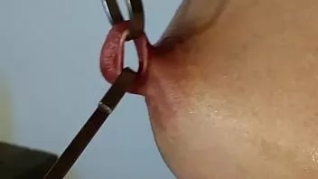 play Nippleringlover kinky mom stretching nipple piercings with hooks to 17mm close up